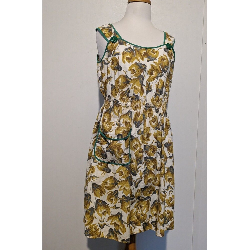 Vintage 1930s Womens Floral Cotton Jumper Sundress 40s Pin Up B39 S/M Smocked - Picture 6 of 7